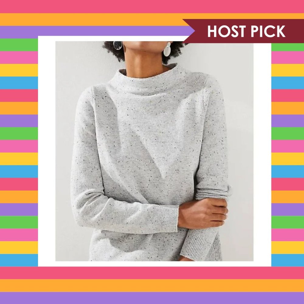 LOFT Flecked Mock Neck Tunic Sweater (S)